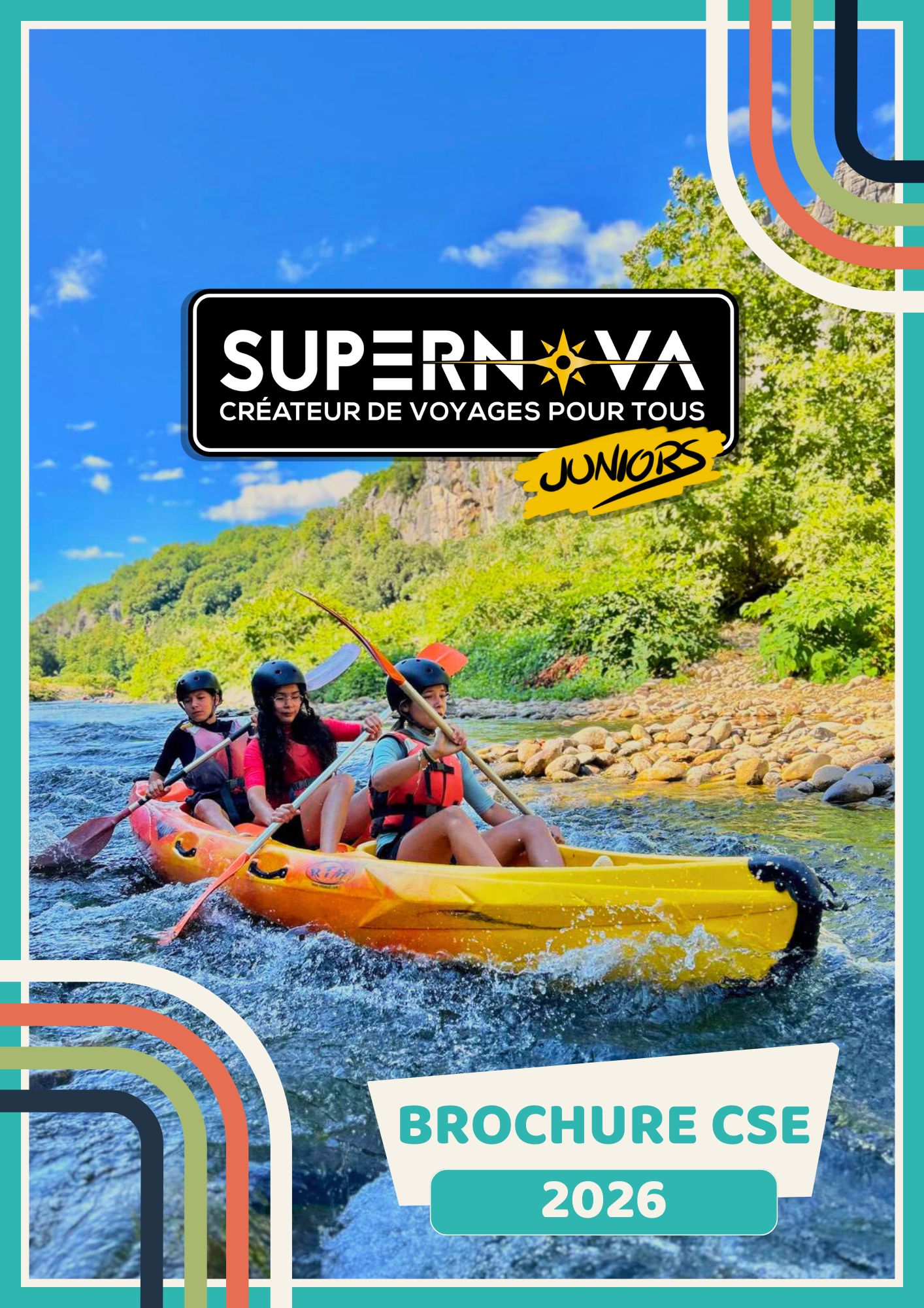 Offre aux CSE colonie de vacances Supernova Juniors, 3 enfants souriants marchent dans la mer à notre rencontre !